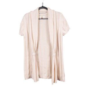 Sonoma Cardigan Sweater L Women Cottagecore Short Sleeve Knit Ivory White Cotton